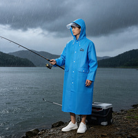 Imperméable bleu en EVA pour adultes, réutilisable, imperméable, avec capuche, impression de logo personnalisée, vente en gros