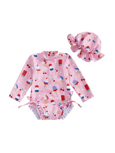 Ensemble <span class=keywords><strong>de</strong></span> <span class=keywords><strong>maillot</strong></span> <span class=keywords><strong>de</strong></span> <span class=keywords><strong>bain</strong></span> une pièce pour bébé fille, motif fruits, jupe à volants, chapeau élégant, extensible en Spandex/Polyester, séchage rapide - Product Image 3