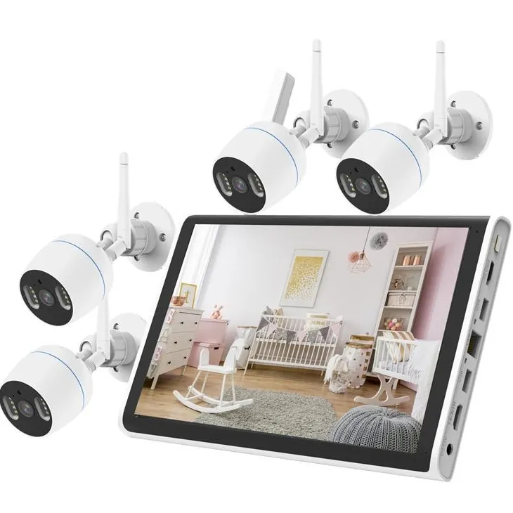 Face Detection WiFi NVR Outdoor 3MP PIR Alarm IP Camera Security Video Surveillance Monitor Kit H.265 4CH Wireless CCTV System