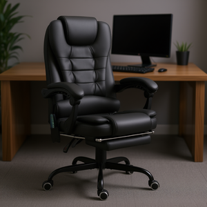 Chaise de bureau de direction à dossier haut avec massage, support lombaire, repose-pieds et hauteur réglable en noir - Product Image 2