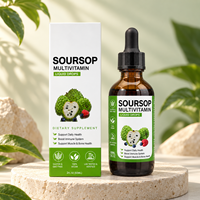 Gouttes liquides multivitaminées de corossol 60 ml (2 fl oz) à base de plantes, végétaliennes, sans gluten, sans OGM, complément alimentaire favorisant l'énergie