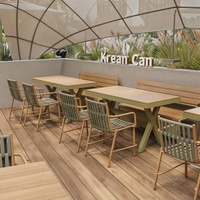 Ensemble de table et banc de patio extérieur en alliage d'aluminium moderne pour parc, salle à manger, hôtel
