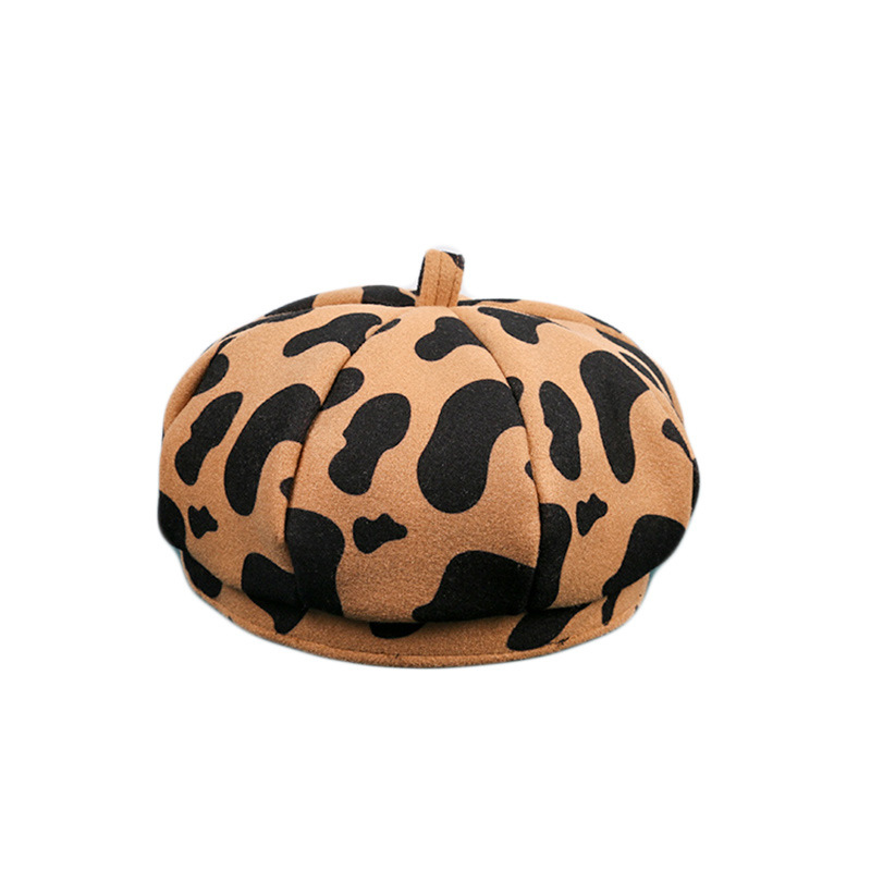 New Fashion Elegant High Quality Wool Felt Cow Printed Beret Hat Caps For Women Autumn And Winter Outdoor Casual Vintage Berets