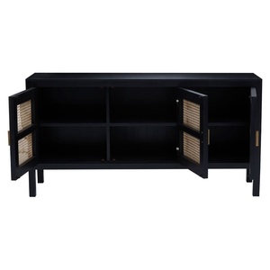 Buffet de luxe 3 portes en frêne noir, meuble en bois créatif avec design en rotin pour chambre et salon, panneau en bois pour hôtels - Product Image 3
