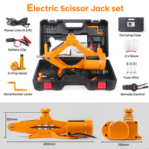 Venta al por mayor de fábrica: Gato <span class=keywords><strong>el</strong></span>éctrico de tijera universal de acero de 2T y 12V para kit de herramientas de reparación automotriz con fuente de alimentación bidireccional - Product Image 1