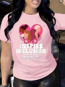 T-Shirt da Donna Inspire Inclusion, Girocollo, Vestibilità Regolare, in Poliestere Lavorato a Maglia, Design per la Giornata Internazionale della Donna - Product Image 3