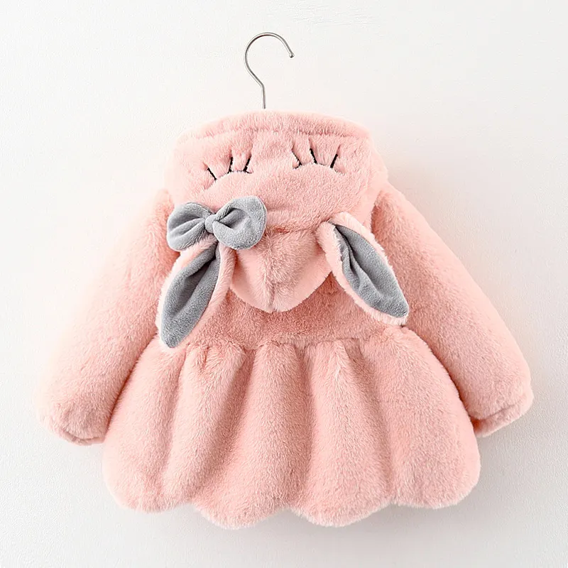 Милая плюшевая Детская куртка с кроличьими ушками, рождественское милое пальто принцессы для девочек, осенне-зимняя теплая верхняя одежда с капюшоном, одежда для маленьких девочек