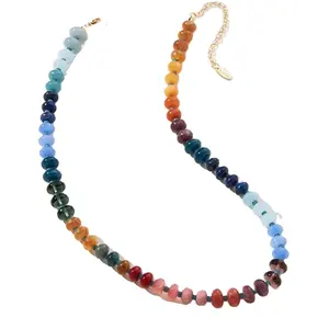 Beau mélange de couleurs Quartz lisse Rondelle collier de perles fait à la main pierre gemme naturelle Alexandrite collier de pierre de naissance