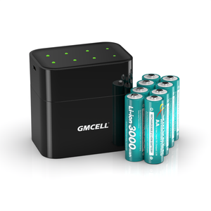 แบตเตอรี่ลิเธียมไอออนแบบชาร์จได้ Gmcell AA AAA พร้อมแท่นชาร์จ 8 ช่อง - Product Image 1