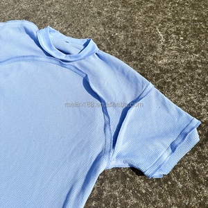 Fabricant de vêtements, chemises à manches courtes en tricot gaufré personnalisées, logo personnalisé, streetwear tendance, chemises en tricot gaufré thermique de haute qualité - Product Image 6
