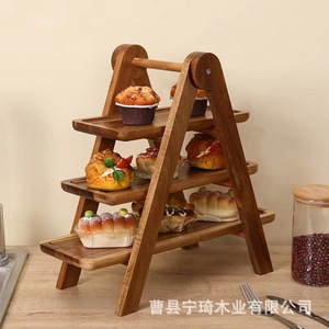 Wooden three-tier vegetable <b>rack</b>, fruit cake and pastry <b>plate</b> storage <b>rack</b>, creative tray food display <b>rack</b> - Product Image 1