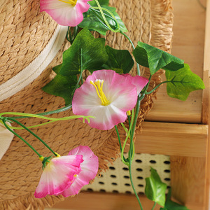 Vigne artificielle de fleurs de gloire du matin en plastique, plante grimpante décorative durable pour cache-conduit de climatiseur, style bohème - Product Image 1