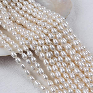 Perles d'eau douce naturelles de forme de riz blanc de 6 à 7 mm, perles Zhuji dispersées pour la fabrication de bijoux, vente en gros colorée - Product Image 4