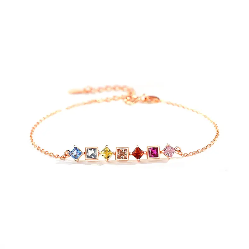 Fashion Jewelry S925 sterling silver Small block rainbow bracelet women colorful zircon fine jewelry bracelets