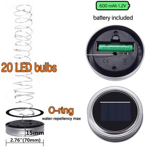 Dây Đèn LED Năng Lượng Mặt Trời 20/30 Bóng Cho Mason Jar Nắp Chèn Màu Thay Đổi Trang Trí Sân Vườn Đèn Giáng Sinh Trang Trí Đám Cưới Ngoài Trời - Product Image 5