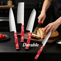 Ensemble de couteaux de cuisine HBD en acier composite faits à la main, 5 pièces, durables, tranchants, couteaux utilitaires Santoku Kiritsuke, ambidextres, octogonaux