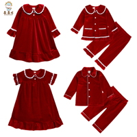 Guai Pyjamas en velours assortis pour la famille, très demandés pour Noël, ensemble doux rouge pour les fêtes, robe de nuit pour enfants