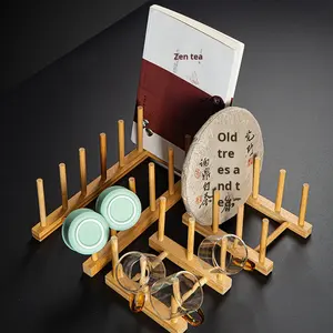 대나무 스탠딩형 컵 홀더 차 세트 보관 랙 먼지 방지 배수 기능 모던하고 심플한 디자인 - Product Image 1