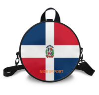 Tas Bahu Bendera Republik Dominika untuk Wanita Tas Tangan Bulat PU dengan Ritsleting untuk Penggunaan Sehari-hari Dompet Tas Selempang Wanita Trendi