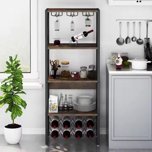 Estante de exhibición de vino de madera marrón diseño simple elegante moderno gabinetes de cocina funcionales para uso en el hogar y el baño gabinete de bar de vino - Product Image 3