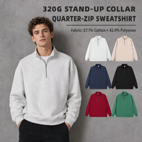 Sweat-shirt unisexe à col montant et fermeture éclair 320g, coupe décontractée ample, brodé, en coton/polyester écologique, idéal pour l'automne