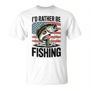 Camiseta Juvenil de Manga Corta con Cuello Redondo, Unisex, con Estampado de Serigrafía de la Bandera de EE. UU. y la Frase 'Preferiría Estar Pescando Peces Bass', para Deportes y Juegos - Product Image 2