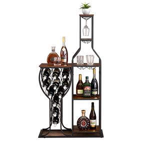 Scaffale Portabottiglie da 11 Bottiglie per Bar Domestico, Cucina, Sala da Pranzo, con Porta Bicchieri Sospeso, 5 Ripiani Autoportanti - Product Image 2