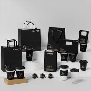 Ensemble de sacs en papier kraft pour café imprimés sur mesure avec poignée, vente en gros pour la promotion, style classique, personnalisés avec votre propre logo - Product Image 3