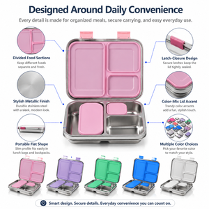 Stainless Steel Lunch Box Set BPA Free Food <b>Container</b> Box with Flip Lid and <b>Small</b> Cups for Kids School Meal - Product Image 4