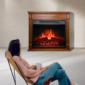新しい1500W壁掛け式対数炎効果電気装飾固定暖炉ヒーター