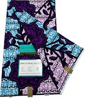 Kain Pagne Afrika Motif Bunga Biru Ungu 100% Katun Asli Ankara Wax Print 6 Yard untuk Pakaian Pernikahan