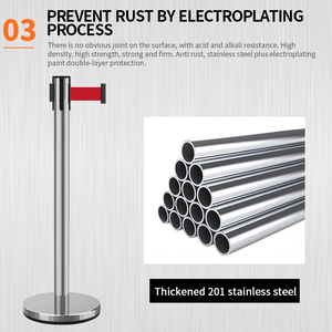 Barreras Retráctiles de Acero Inoxidable Galvanizado en Caliente, Duraderas, Color Rojo, con Cinta, <span class=keywords><strong>para</strong></span> Control de Multitudes, Postes de 3m, <span class=keywords><strong>para</strong></span> Aeropuertos y Estacionamientos - Product Image 5