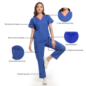 Women V-Neck Scrub Set Moisture Wicking Solid Color Hospital Uniforms Split Set Woven Fabric Comfortable Nurse Wear - Product Image 2