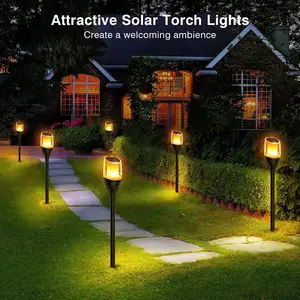 Lampe torche solaire scintillante à LED, lumière de décoration de paysage extérieur, lumière de flamme solaire dansante