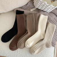 Automne hiver nouvelles femmes rétro Double aiguille couleur unie Simple absorbant la sueur équipage côtelé à la mode Slouch chaussettes