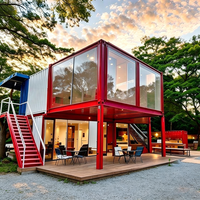 Maison conteneur modulaire pliable OEM à double étage avec grande fenêtre vitrée, structure en acier, villa, habitation, snack-bar, supermarché, école
