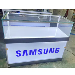 Factory mobile phone showcase cell phone showcase mobile phone display counter led lighting glass cabinet