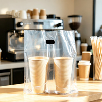 Sacs en plastique transparents découpés à la forme avec poignée, personnalisables avec logo, pour le transport de boissons (thé au lait, café) à emporter