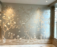 Papier peint SUNGPU classique Chinoiserie, motif floral d'oiseaux, base en feuille d'argent, pivoine rose et bleue, papillon, pour villa, hall d'hôtel