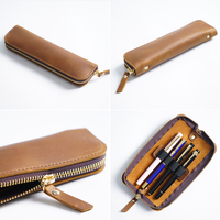 Pochette à stylos en cuir véritable avec fermeture éclair, étui à stylos en cuir de vachette, fentes élastiques pour stylos, pochette de rangement pour stylo plume, fournitures de bureau et scolaires, cadeau