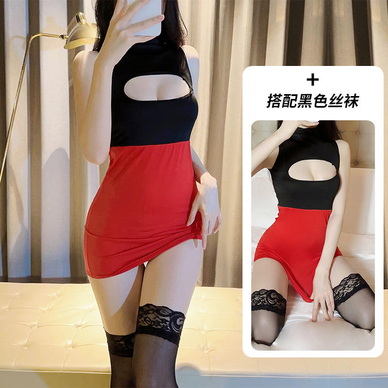 Black and red secretary + black stockings