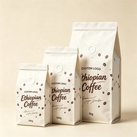 Sacs à café recyclables refermables en papier kraft avec fermeture éclair et fond plat, 250g, 500g, 1kg, pour emballage alimentaire de grains de café, avec valve