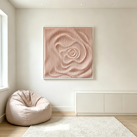Décoration murale artistique abstraite en bois 3D, motif vague, cadre carré noir, idéale pour les hôtels et les restaurants