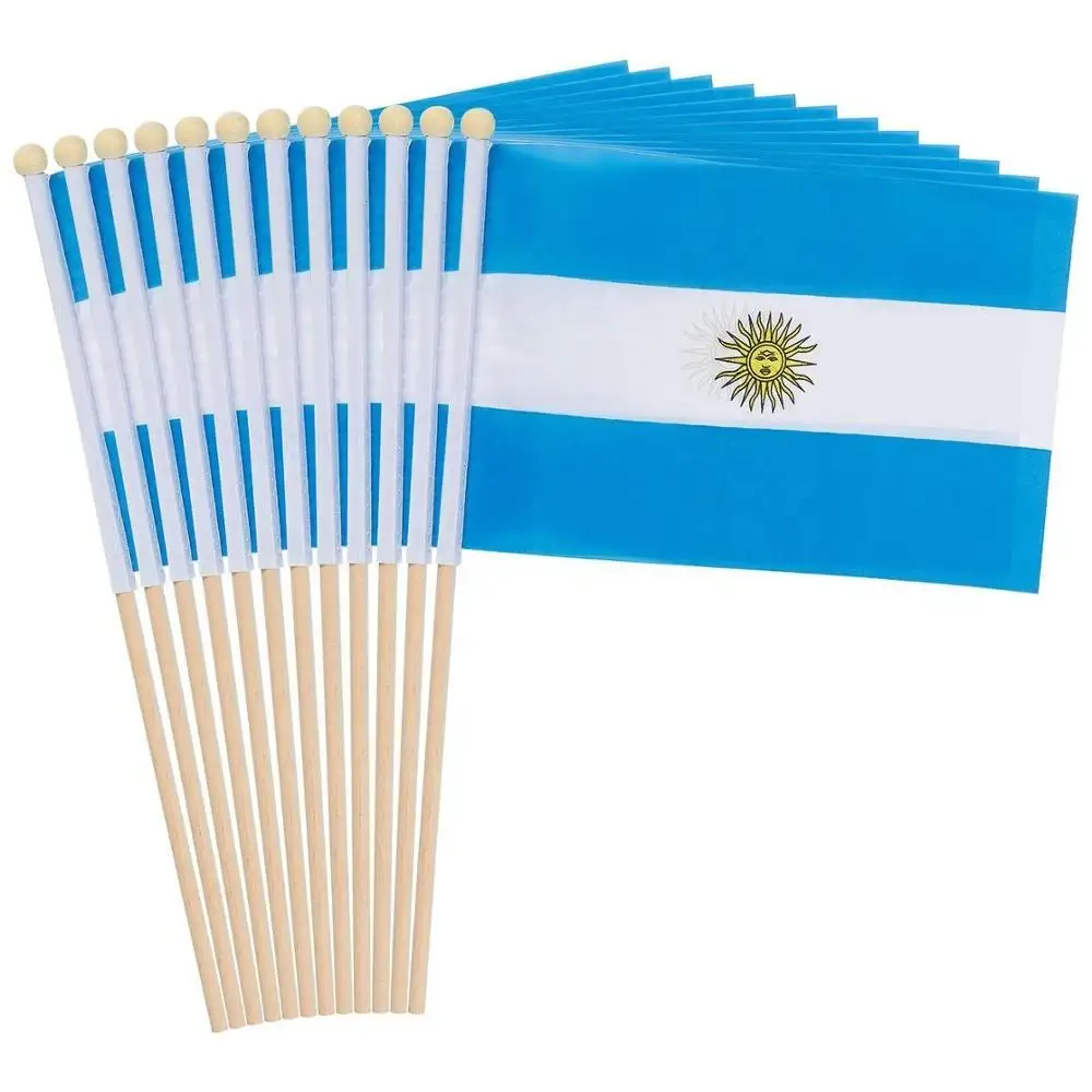 علم أرجنتينا الصغير يلوح يدويًا لجميع الدول المختلفة علم يحمل يدويًا مع سارية علم خشبية