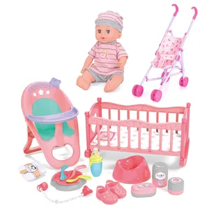 45cm kidstoy bebê carrinho de criança, cama 3 em 1 silicone renascer, bonecas do bebê brinquedo com 12 sons