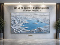 Décoration Murale 3D Nuage de Neige Sculpté, Cadre Argenté, pour Hall d'Hôtel, Hôtel de Montagne, Foyer, Personnalisable, Vente en Gros, OEM