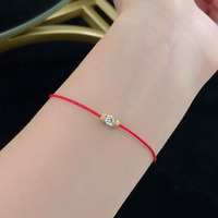 Bracelet fin minimaliste en cristal scintillant, cordon rouge réglable, perles rondes, or jaune 18 carats, diamant de laboratoire, vente en gros pour femmes