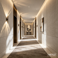 Lembaran Batu Sintered Putih Limestone 3D Relief Beralur 1000x3000mm Ultra Tipis Tekstur Ukiran untuk Panel Dinding Interior Latar Belakang TV