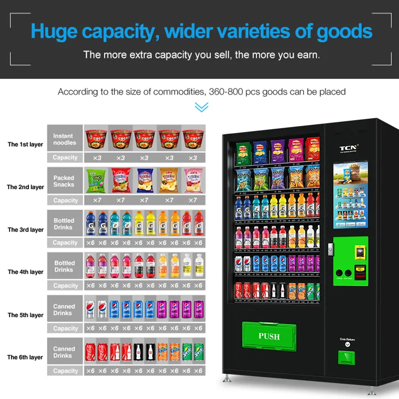 Distributeur automatique populaire TCN de snacks et de boissons avec écran tactile
