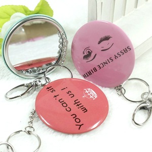 Customized Promo Mini Round Pocket Tinplate Cosmetic Makeup Mirrors With Keychain